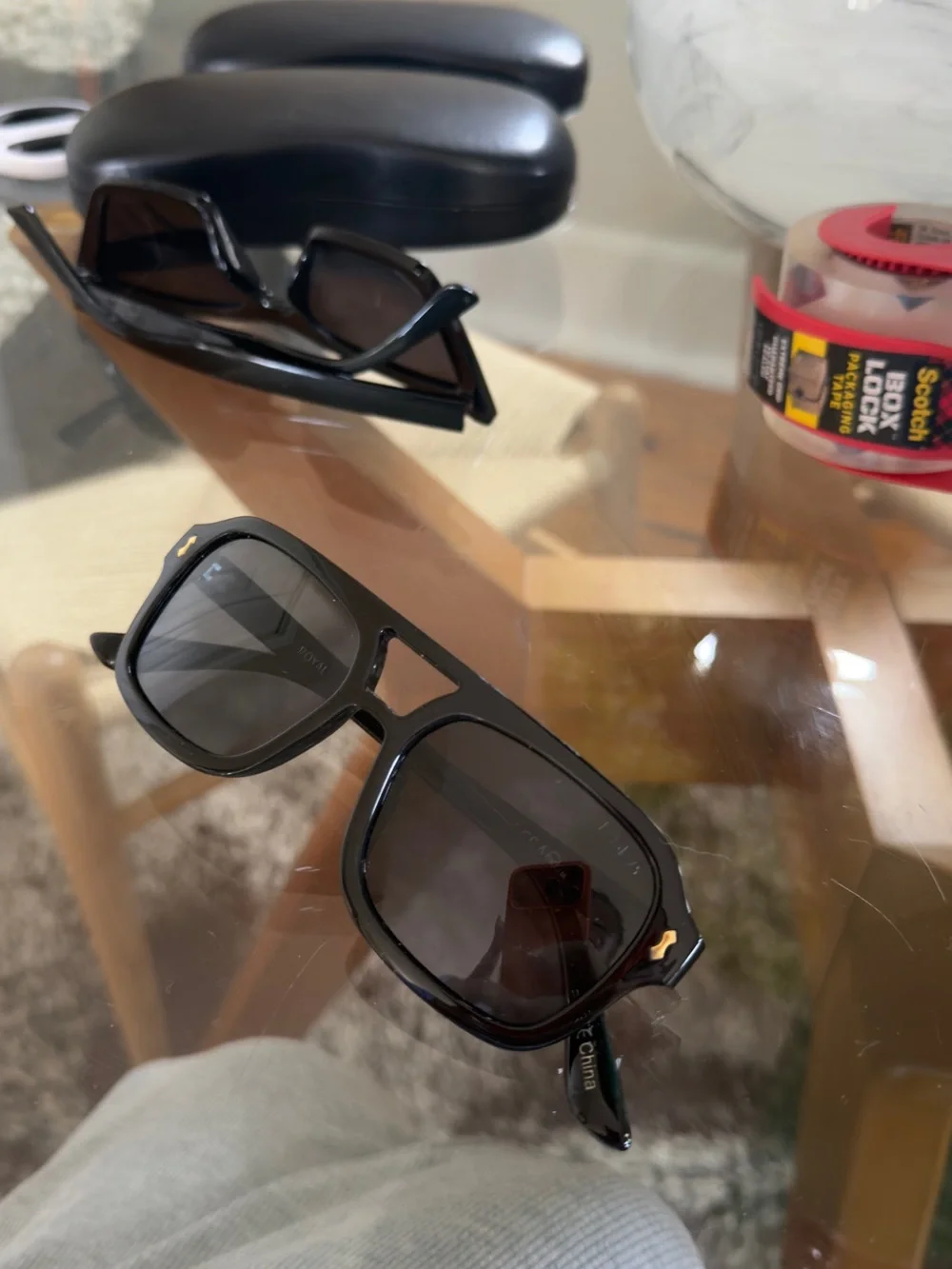 Men's Black Rectangular Sunglasses - Polarized Dark Lenses
